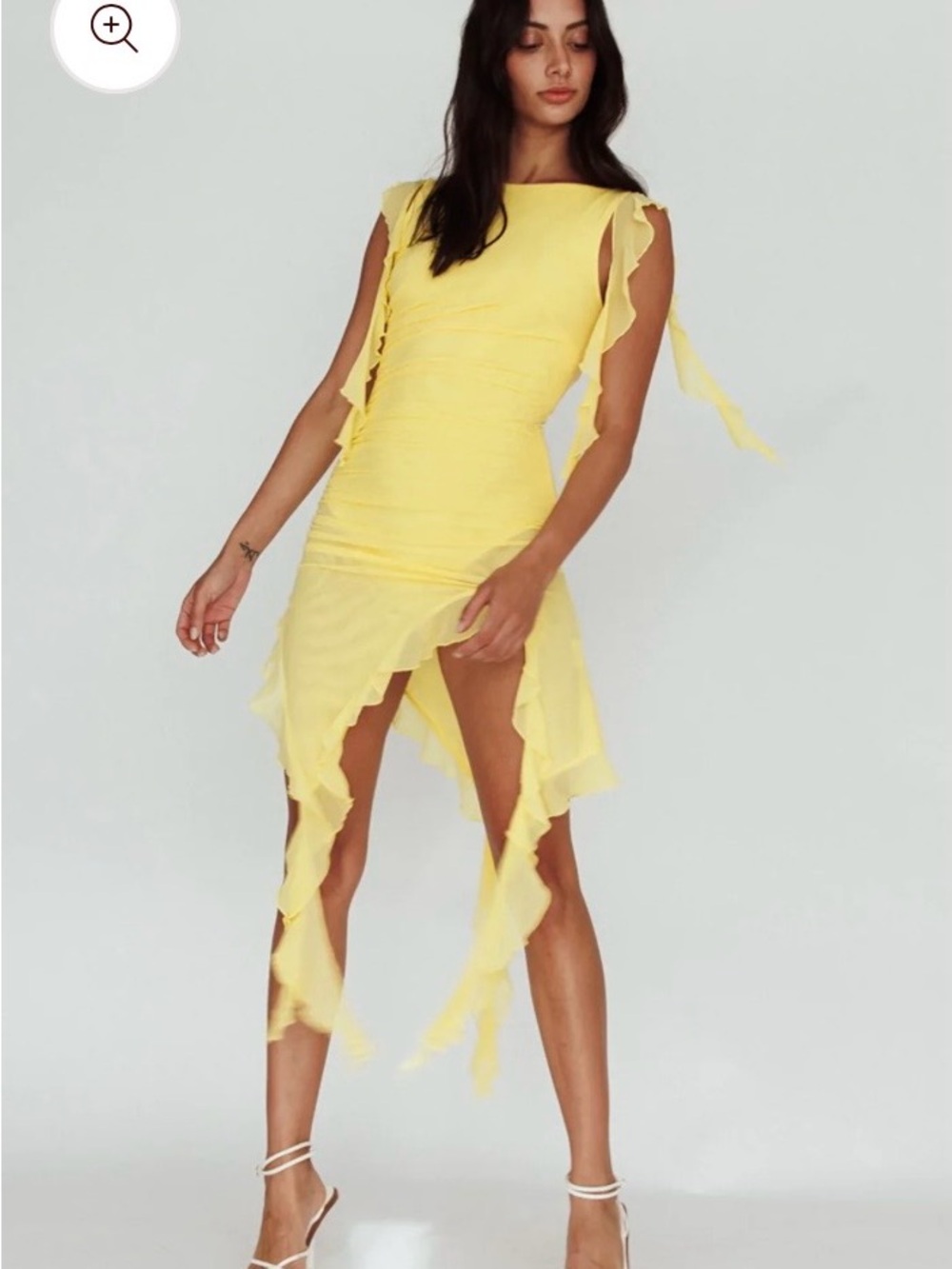 Angel Biba Yellow Ruffled Draped Evening Dress